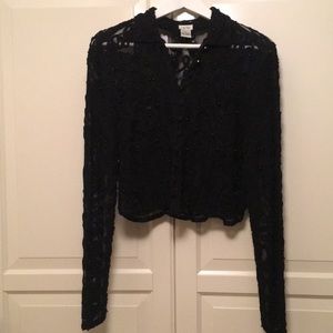 CACHE Black Beaded Lace Detailed Top